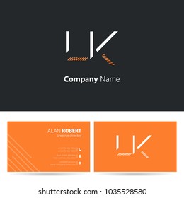 L & K joint logo stroke letter design with business card template