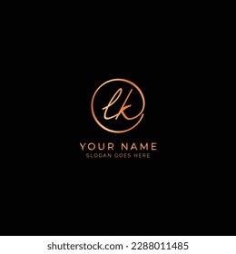 L, K, LK Initial letter handwritten and signature vector logo. Business template in round shape line art