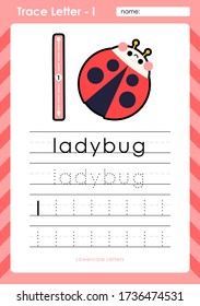 l - ladybug : Hoja de cálculo de letras de seguimiento A-Z de alfabeto - Ejercicios para niños