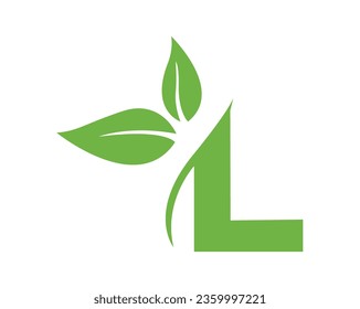 L with leaf letter logo design elements symbols