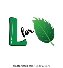 L for Leaf, L Letter and Leaf Vector Illustration, Alphabet Design For Children