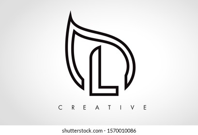 L Leaf Logo Letter Design with Leaf Outline Vector Illustration.