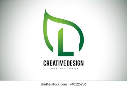 L Leaf Logo Letter Design with Green Leaf Outline Vector Illustration.