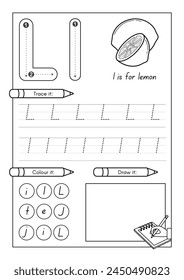 L is for Lemon Alphabet Worksheets for Kindergarten