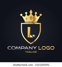 L Letter 3d Luxury Golden Crown Shield Logo Icon