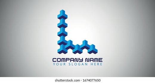 L letter 3D optical pattern logo design vector