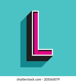 L letter of 3d vector illustrated relief retro font with shadow