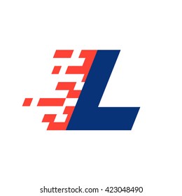 L letter with abstract checkered flag. Vector design template elements for your race sportswear, app icon, corporate identity, labels or posters.
