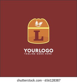 L letter abstract illustration logo. Vector nut, almond, walnut, peanut, pistachio and hazelnut. 