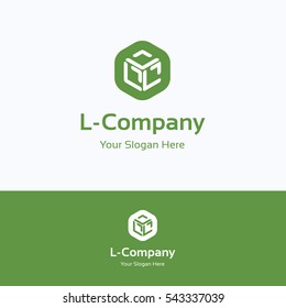 L, letter, alphabet box cube 3d, hexagon logo