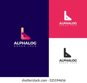 L Letter Alphabet logo in color, black and white