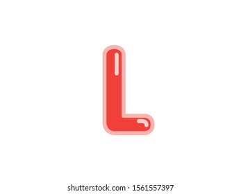 L letter alphabet red candy jelly glossy vector isolated on white background 