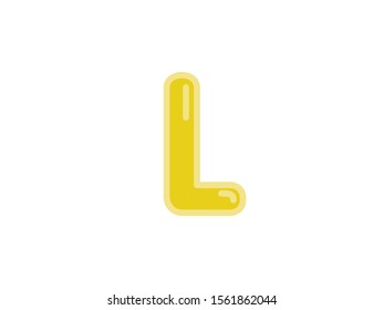 L letter alphabet yellow gold amber candy jelly glossy vector isolated on white background 