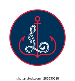 L letter with an anchor and rope vector vintage label, logo, icon design template element. This badge can be used as trademark or a print on fabric.