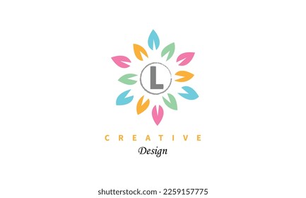Icono de diseño de icono de diseño de imagen vectorial de moda de letra L. Elegante de mano floral dibujar el color del agua