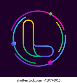 L letter with atoms orbits. Font style, vector design template elements for your application or corporate identity.