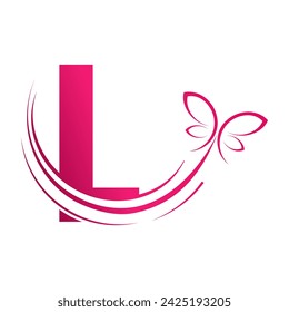 L letter with  butterfly design template illustration