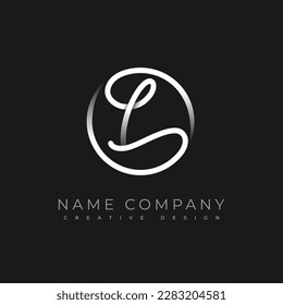 L Letter. Calligraphy minimal monogram. Template design logo. Hand drawn is an cursive initial letter L combined with a round frame. Emblem vector