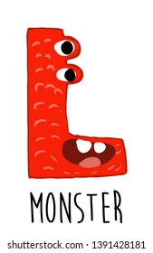 L letter cartoon character cute monster vector illustration