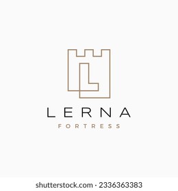 L Letter Castle Fortress Logo Outline Vector Icon Illustration