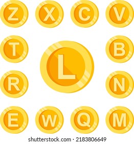 L, letter, coin color icon in a collection with other items