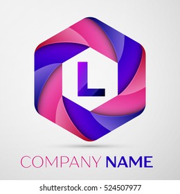 L Letter colorful logo in the hexagonal on grey background. Vector template for your design