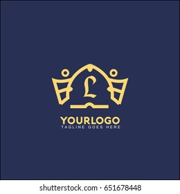 L letter creative king crown logo. Royal Palace Vector illustration.