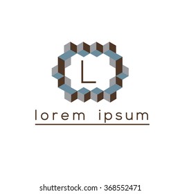 L letter cubes, geometric vector logo template (sign, symbol, emblem, ornament)