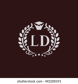 L letter and D letter crown and graduation cap vector logo template. School or university sign (symbol, icon, emblem)