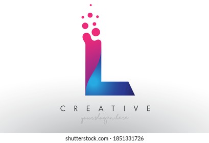 L Letter Design with Creative Dots Bubble Circles and Blue Pink Colors Vector Illustration.