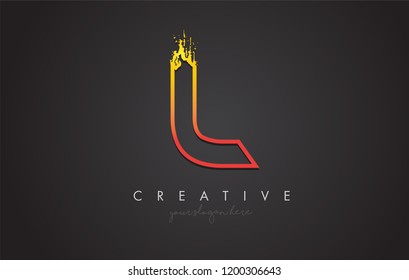 L Letter Design with Golden Outline and Grunge Brush Texture. Vector Illustration.