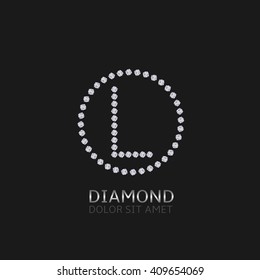 L Letter with diamonds. Expensive, precious symbol. Luxury logo
