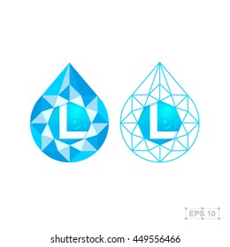 L letter with diamond,vector crystal modern water drop logo