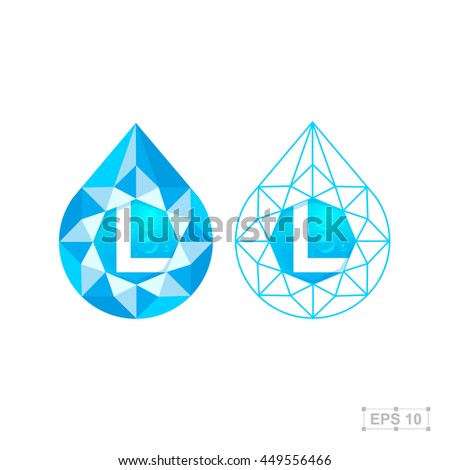 L letter with diamond,vector crystal modern water drop logo