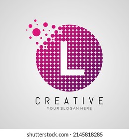 L Letter Dots Logo Design with Creative Trendy Bubbles and Purple Magenta Colors.