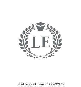L letter and E letter crown and graduation cap vector logo template. School or university sign (symbol, icon, emblem)