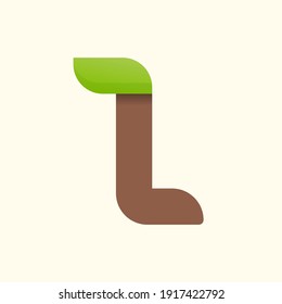 L letter eco logo with leaf. Vector font for bio posters, spa emblem, vegan, herbal and botanical cards etc.