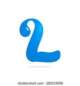 L letter eco logo, water drop volume icon