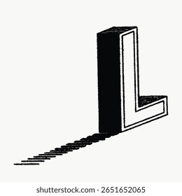 Letra L, fonte de caligrafia estilo egípcio, ilustração vintage isolada em branco, vetor. Fonte criativa e letra de tipografia, vetor isolado. Fonte preta vintage.
