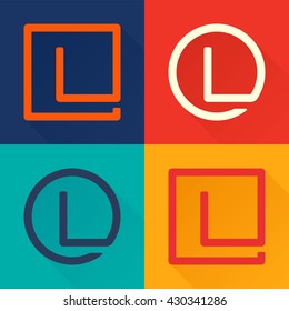 L letter flat logo in circle and square. 