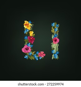 L letter. Flower capital alphabet. Colorful font. Uppercase and Lowercase. Vector illustration.