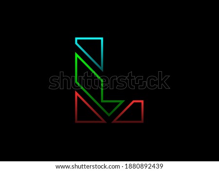 L letter font, vector design logo. Dynamic, rgb split-color, red, green, blue on black background. Eps10 illustration