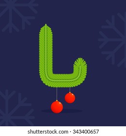 L letter formed by Christmas decorative fir tree branches and balls. Vector design template elements for your application or corporate identity.