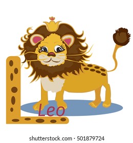 L letter. Funny cartoon lion. design in a colorful style.Vector