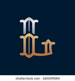 L letter gold and silver logo in slab serif retro style. Vector crown glossy font for your fashion poster, jewelry badge, vintage banner, boutique card etc.