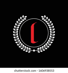 L Letter Gothic Calligraphy Lowercase Laurel Wreath Logo Design