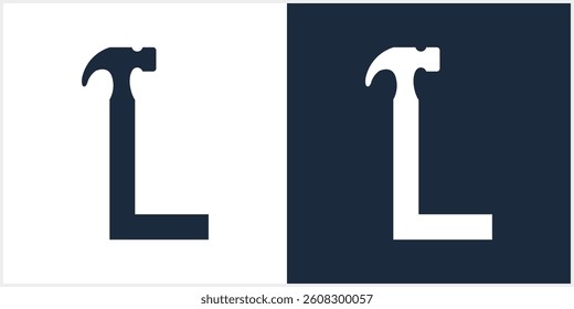 L Letter hammer  logo construction vector Alphabet template illustration