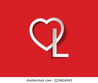 l letter with a heart on red background for lovers and friends