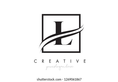 L Letter Icon Logo Design with Square Swoosh Border and Creative Design Vector Illustration.