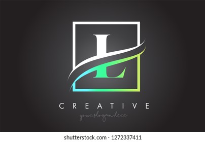L Letter Icon Logo Design with Square Swoosh Border and Creative Design Vector Illustration.